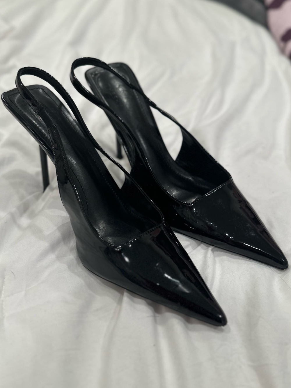 Sleek Black Patent Slingback Stiletto Heels